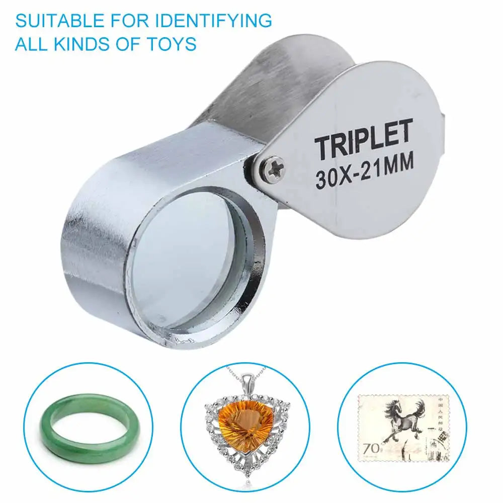 10X 20X 30X Triplet Jewelry Loupe Pocket Magnifier Glass