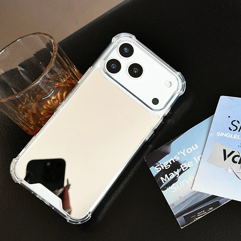 Luxury Plating Make Up Mirror Phone Case For iPhone 17 16 15 Pro Max 14 Plus Air Shockproof Cover