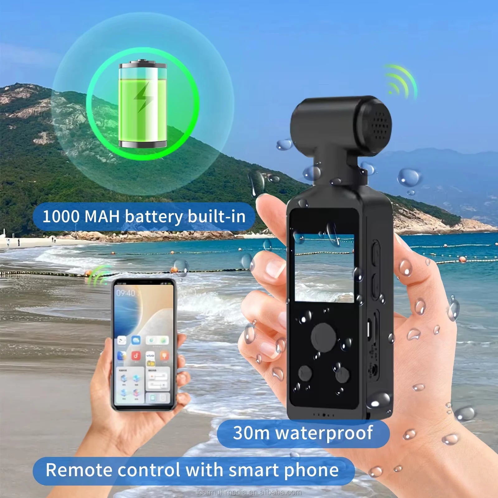 4K HD Pocket Action Camera 270° Rotatable Anti Shaking Wifi Sports Camera 30m Waterproof Small Video Camcorder for Photography