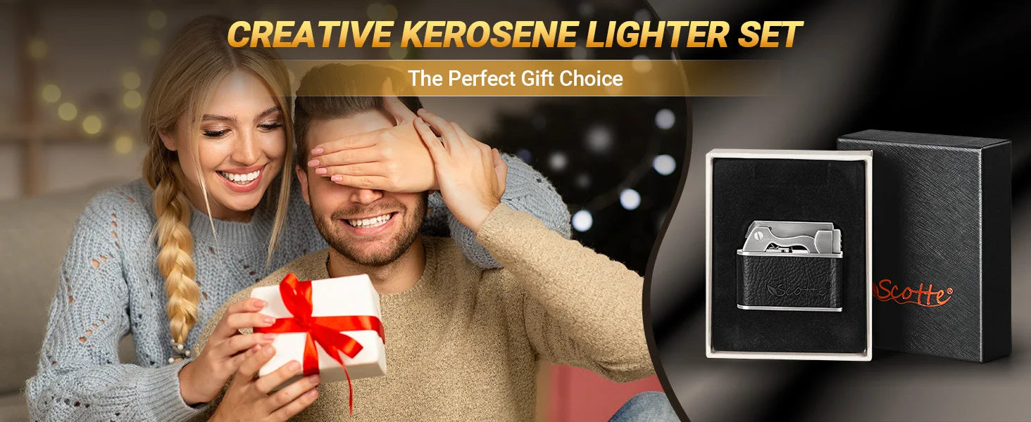 Vintage Kerosene Lighter, Windproof Soft Flame, Metal and Leather Trench Lighter, Fluid Refillable Pocket Lighters