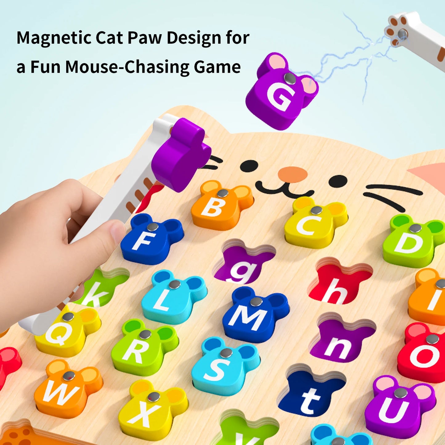 Wooden Cat Magnetic Alphabet Matching Puzzle Board