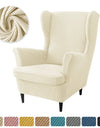 Polar Fleece Stretch Wing Chair Cover Elastic Single Wingback Chairs Covers with Seat Cushion Cover Relax Armchair Slipcovers