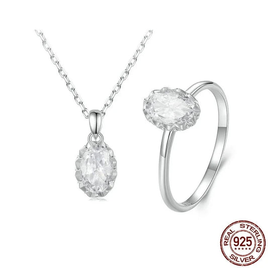 Moissanite Wedding Jewelry Set 925 Sterling Silver Oval Diamond Cut 1 CT Moissanite Engagement Ring Necklace