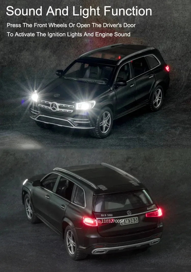 Scale 1:32 500k GLS580 Classic Car Model Toy Doors Opened Alloy Body Rubber Tire Vehicle Sound Light Models Collection Boys Gift