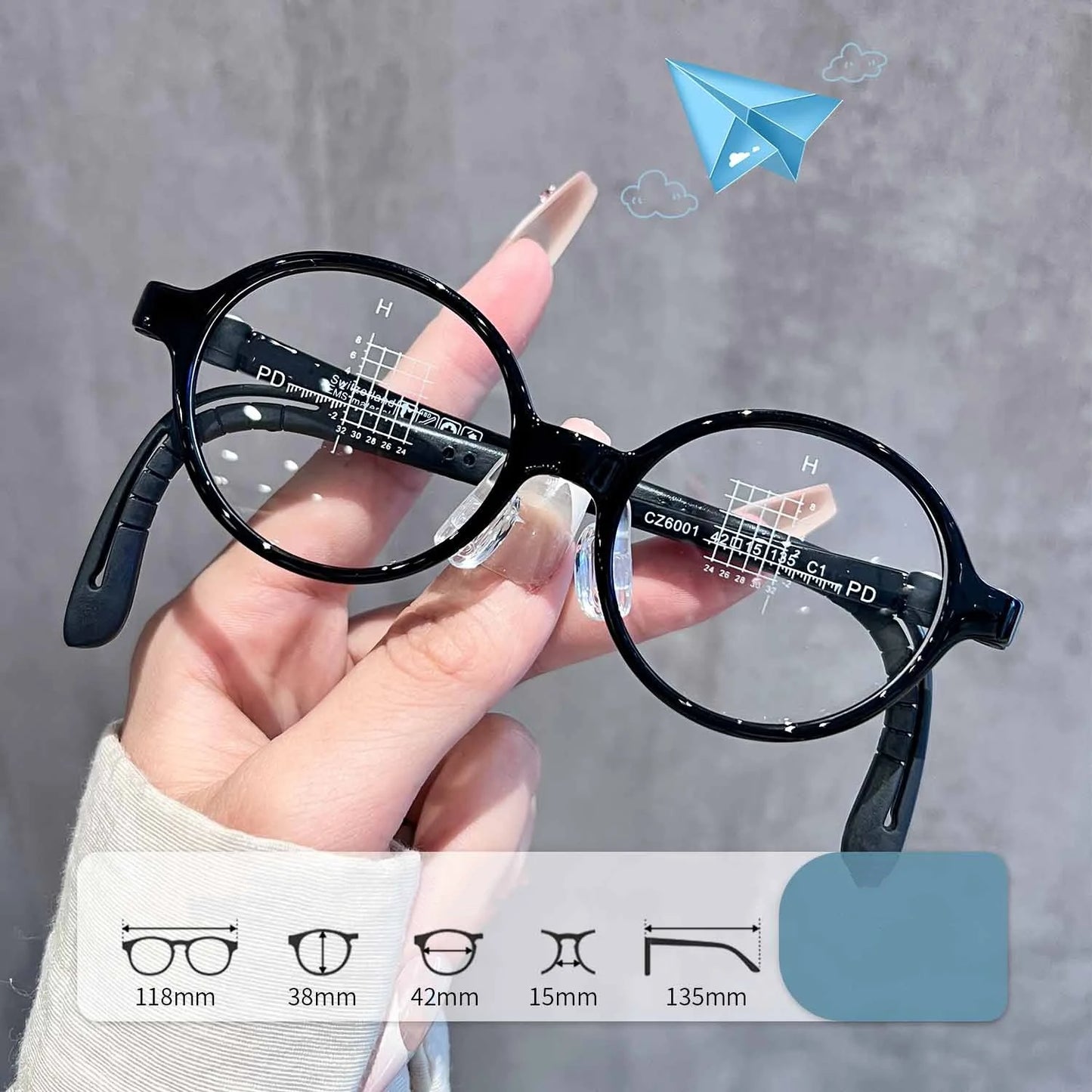 Retro Round Lightweight Flexible Plastic Eyeglasses Frames