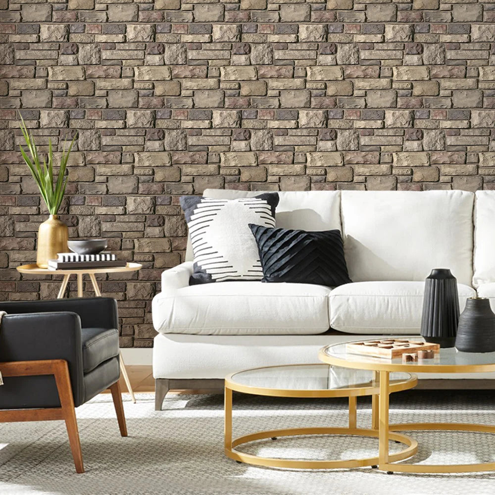 10pcs 3D Faux Stone Wall Panels, Self-adhesive Tile Stickers for Living Room, TV Background, Water and Mold Resistant, 30x30cm