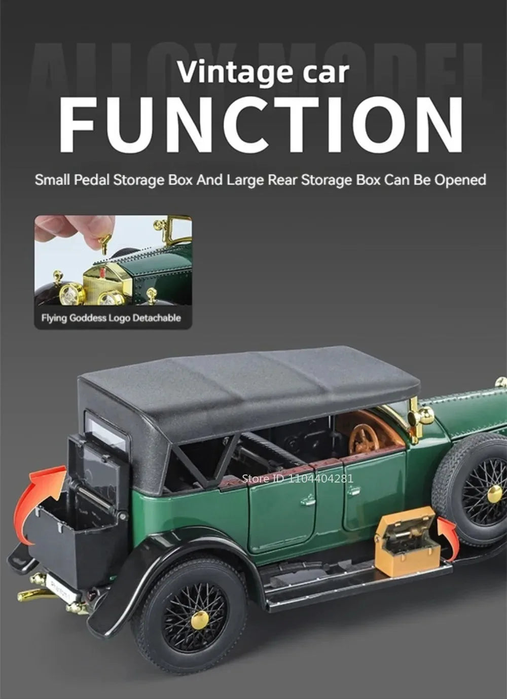1:24 Phantom 300SL Alloy Diecast Vintage Car Miniature Model Toys Sound Light Pull Back Doors Opened Ornament s Festival Gift