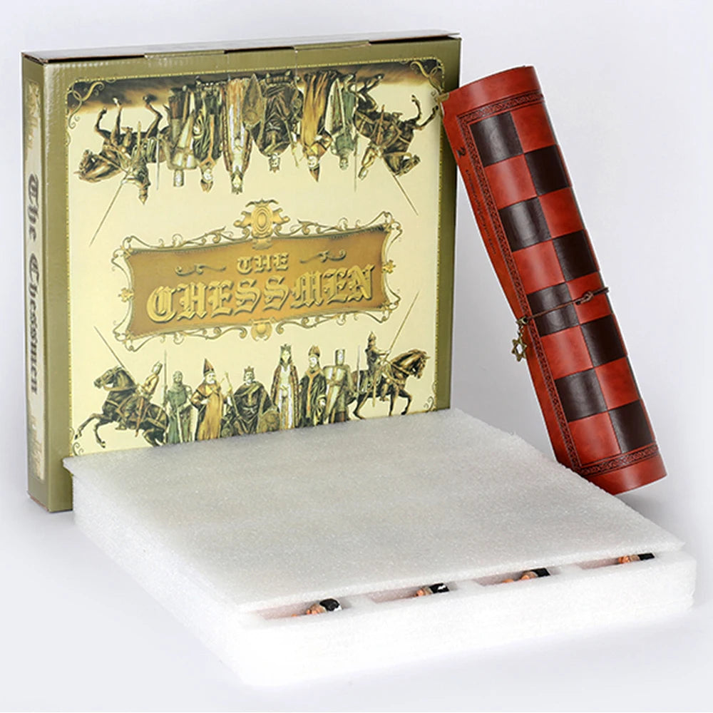 Luxury Metal Chess Set with Leather Board – Dragon Soldier Theme