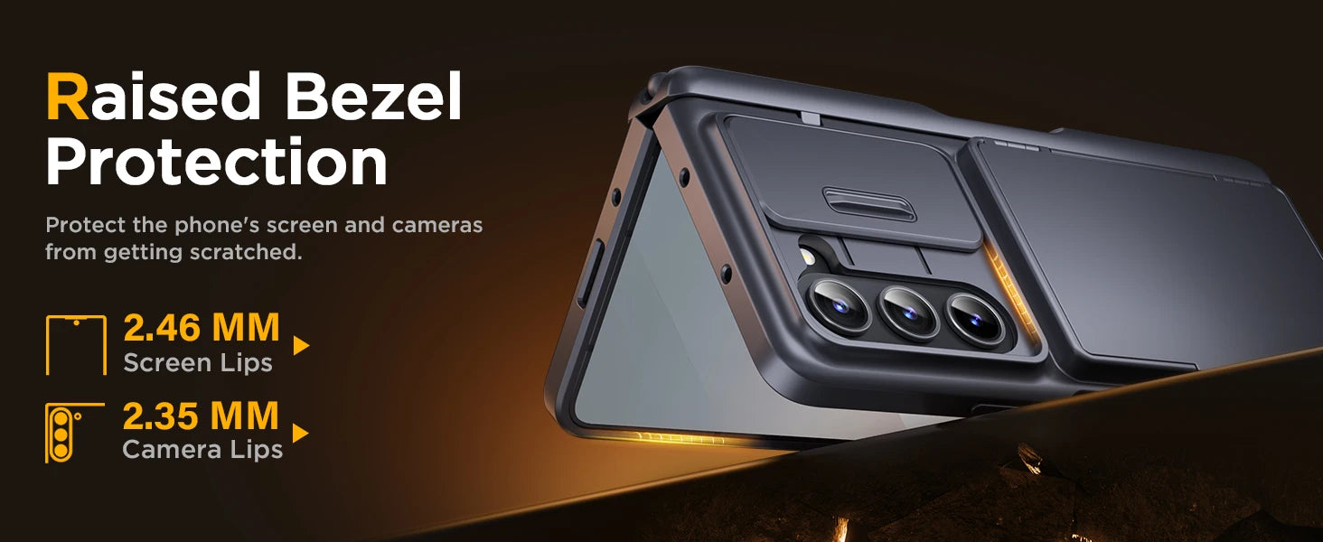 For Z Fold 6 Case with Secure Card Holder Sliding Camera Cover Rugged Hinge Protection Wallet Phone Case Glass Screen Protector