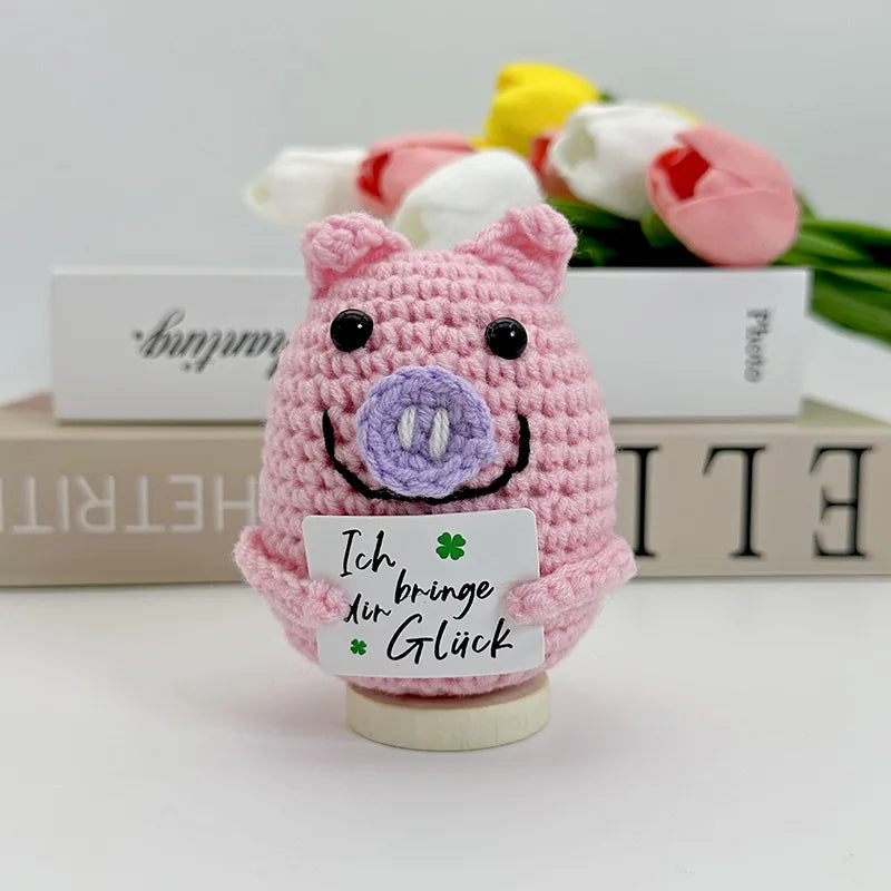 3 Pcs Funny Positive Crochet Sunshine Doll Desktop Ornament Handmade Cheer Emotional Support Positive Sun with Card Home Party Decor