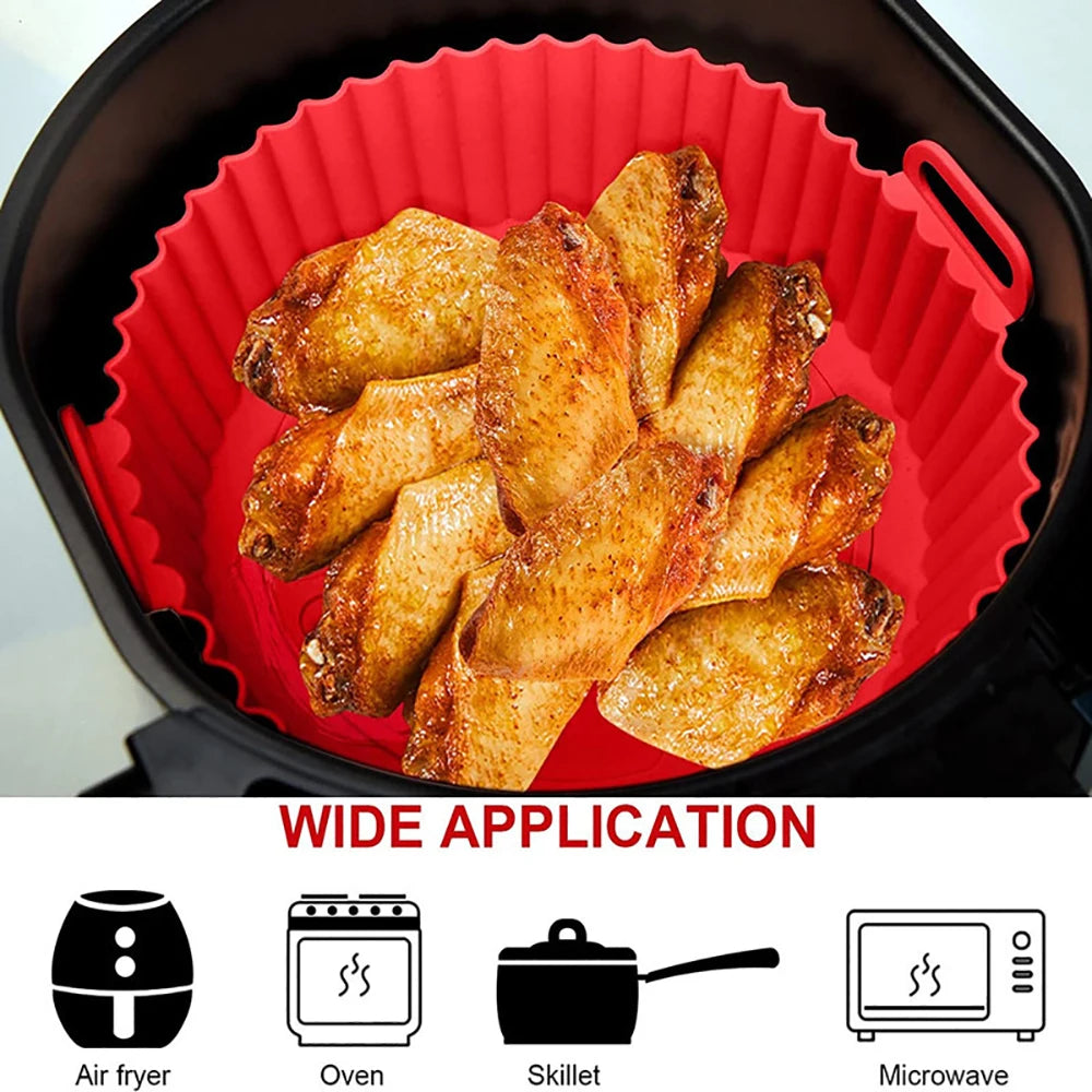 Air Fryer Mat 22cm Thicken Silicone Tray Mat For Round Air Fryer Pot Oven Baking Tray Fried Chicken Pizza Basket Fittings