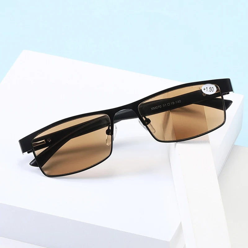 Metal Frame Sun Reading Glasses with Brown Lenses for Men and Women