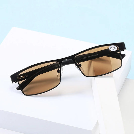 Metal Frame Sun Reading Glasses with Brown Lenses for Men and Women