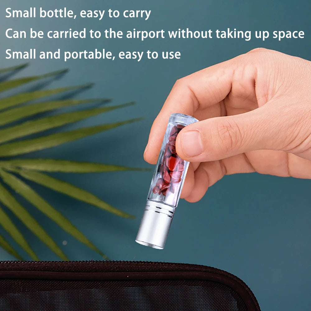 10pcs Glass Essential Oil Roller Bottles with Natural Gemstone Chips Refillable Roll-On Healing Crystal Bottles for Aromatherapy
