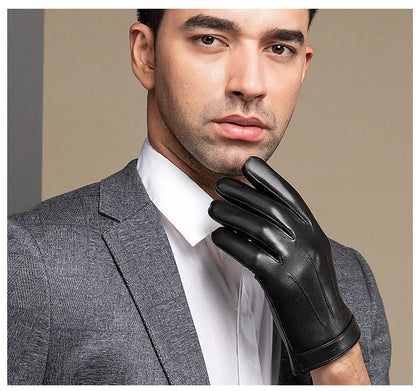 Spring Gloves Men Real Leather Gloves Touch Screen Black Real Sheepskin Thin Warm Driving Gloves