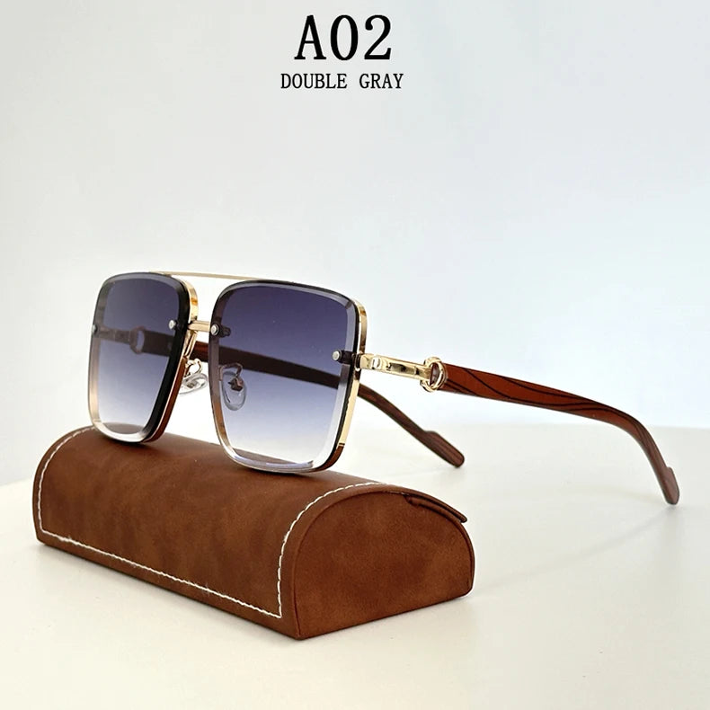 Vintage Square Wooden Frame Sunglasses With UV400 Protection