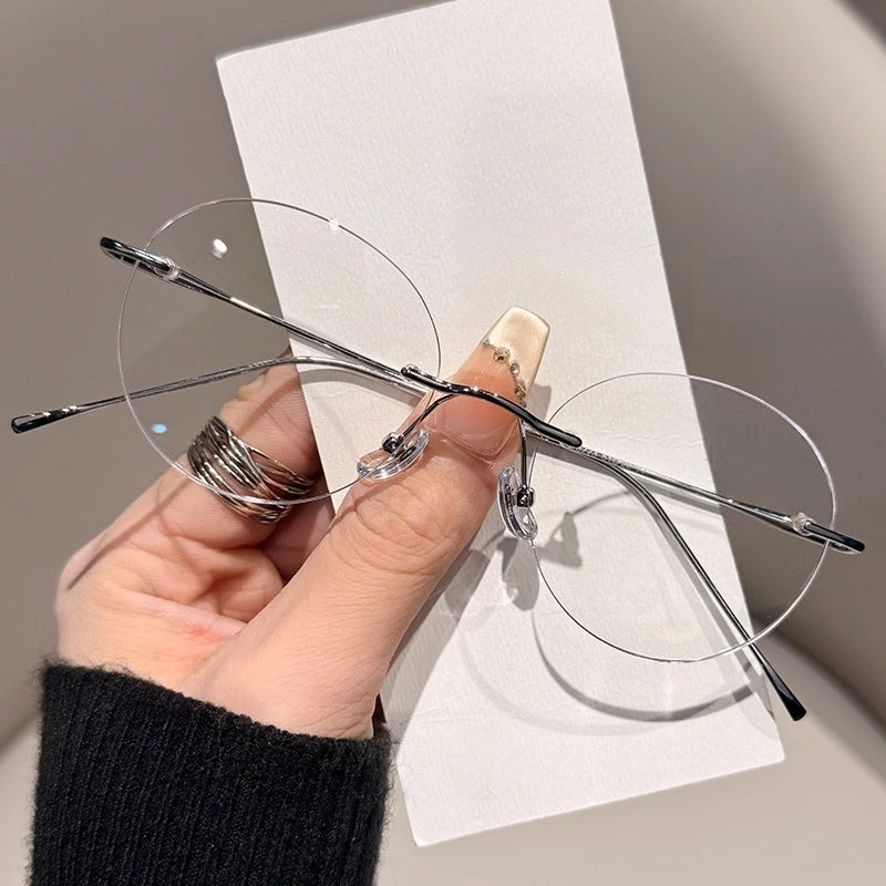 Womens Retro Round Rimless Progressive Multifocal Prescription Glasses
