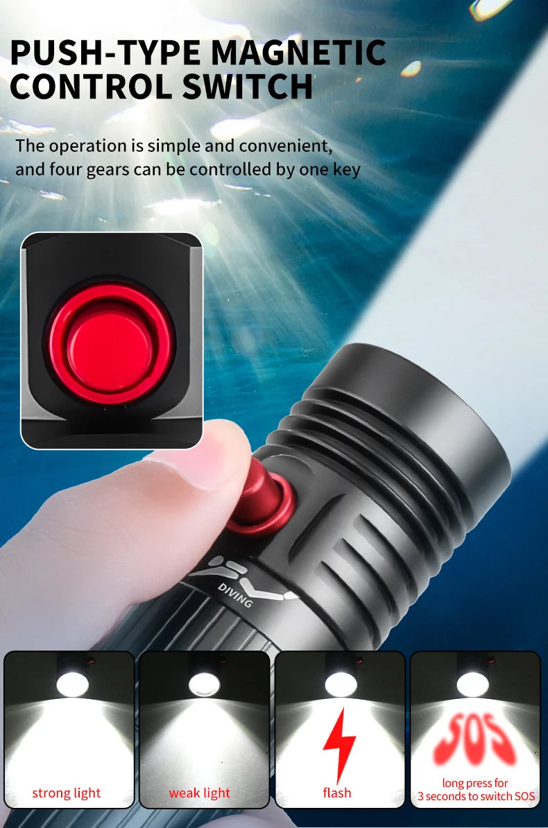 5000LM Professional Diving Flashlight IPX8 Waterproof Underwater LED Torch Rechargeable Dive Light