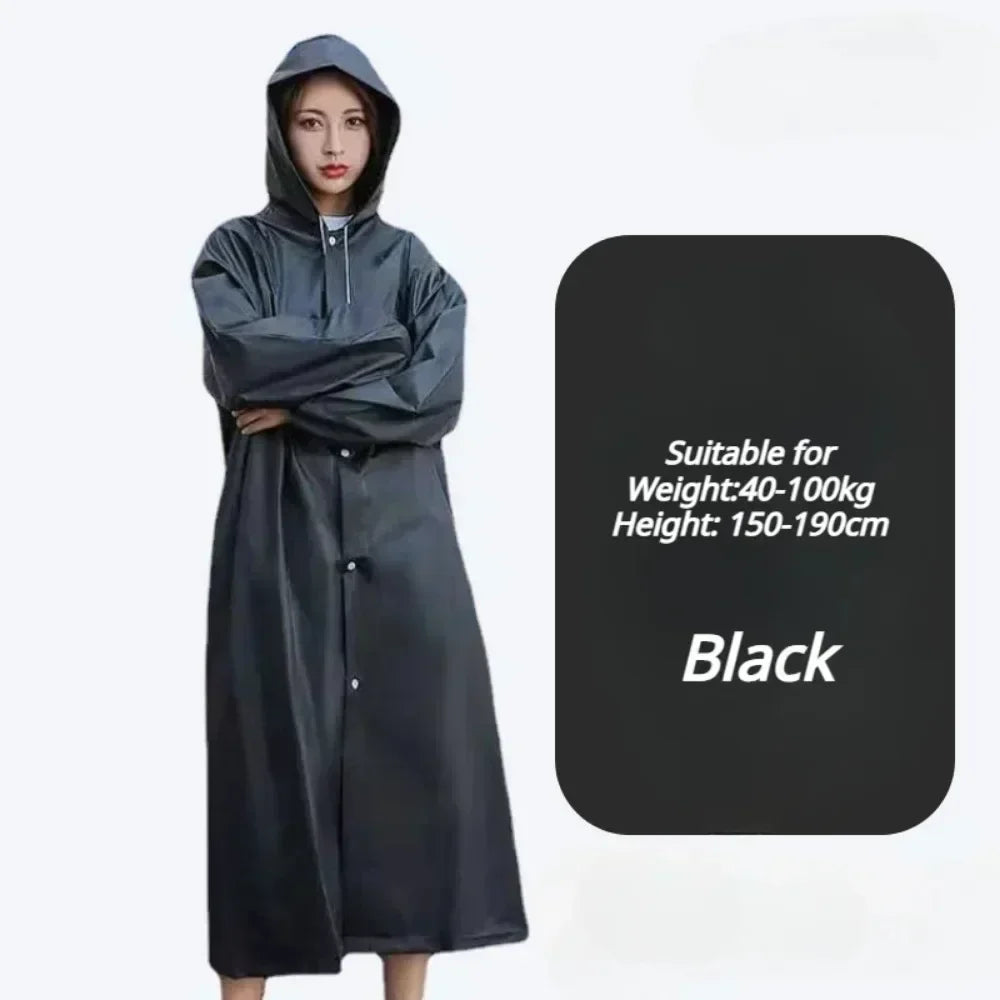 Long Waterproof Raincoat Poncho for Adults in Black