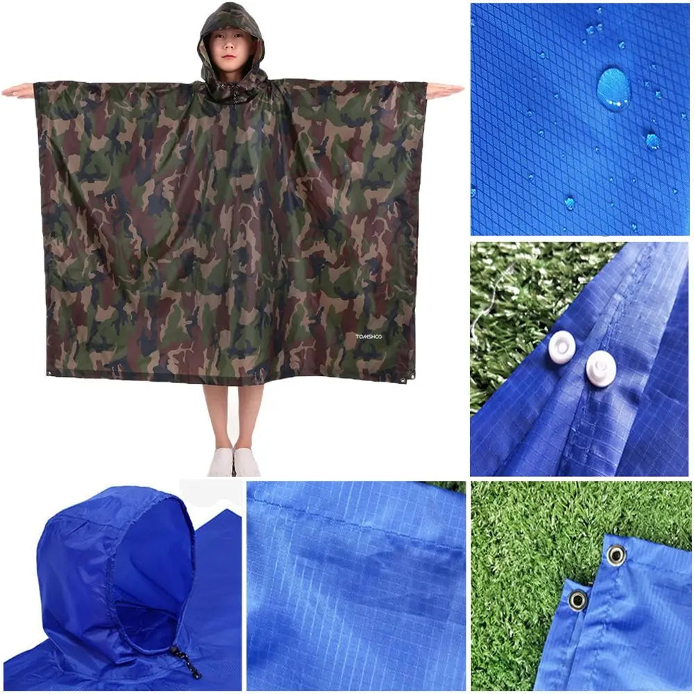 Three in One Waterproof Rain Poncho with Backpack Cover for Hiking and Camping
