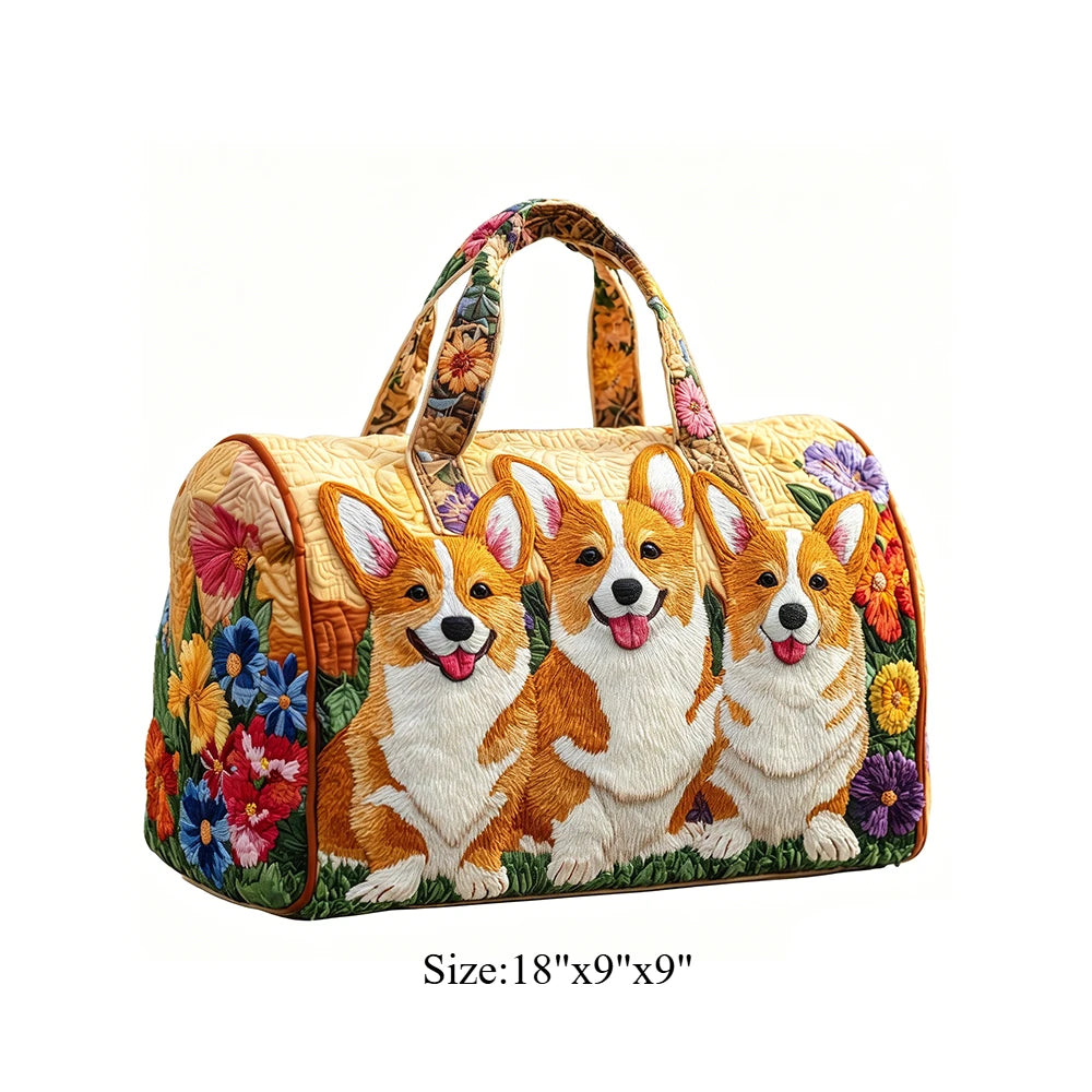 Cute Corgi Dog Print Quilted Duffel Bag Women 3D Puppy Print Travel Weekender Casual Gym Sports Overnight Carry On Bags