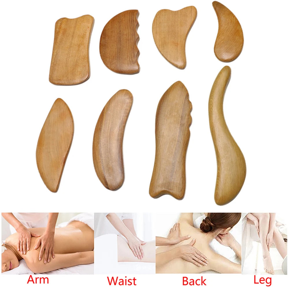 8Pcs/Set Wooden Guasha Scraping Massage Tool for Soft Tissue, Physical Therapy Stuff Used for Back, Legs, Arms, Neck, Shoulder