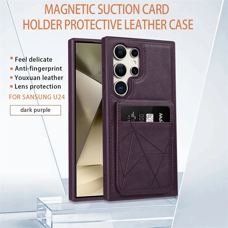 Business Leather Card Slot Bag Bracket Case for Samsung Galaxy S22 24 23 Plus Ultra Matte Stand Holder Wallet Shockproof