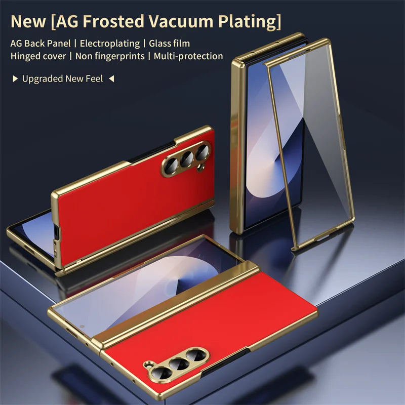 Plating Hard Shell Hinge Protection Phone Case for Samsung Galaxy Z Fold 6 5 4 3 5G Full Package Steel Film Protective Cove