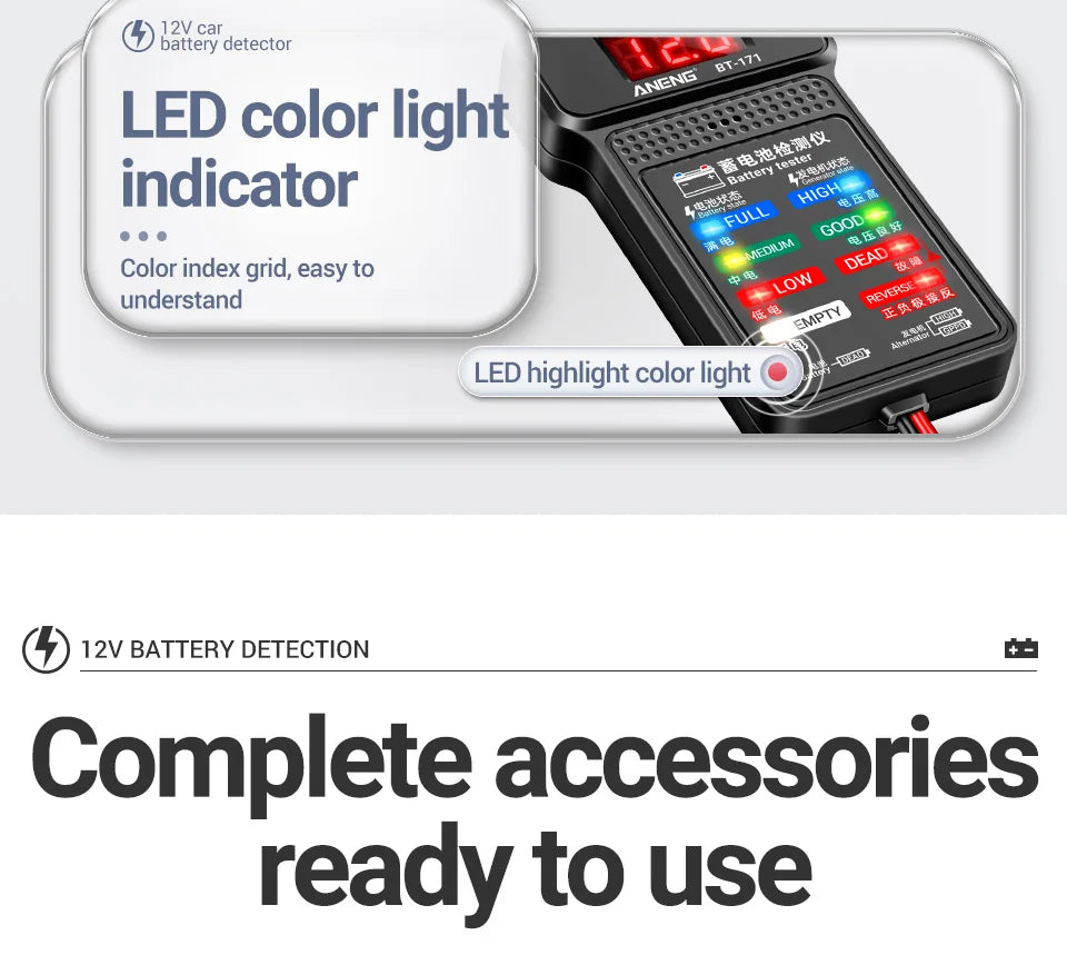 Multifunctional Battery Testers 12V Auto Repair Industry Detection with LED Reverse Display Screen Electrician Tool