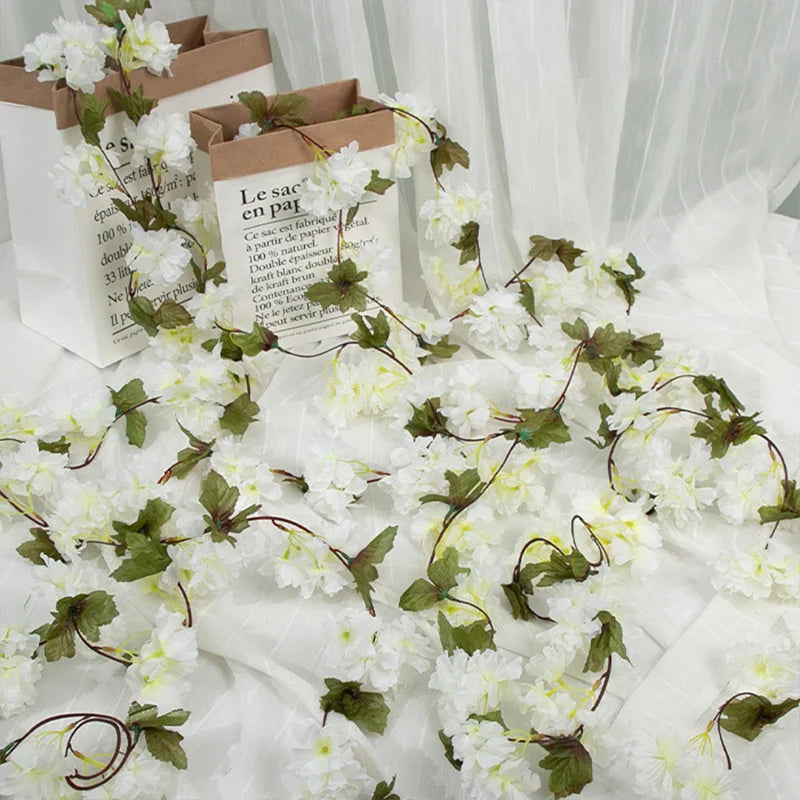 Artificial Hanging Flowers Garland Cherry Blossom Fake Plants Vines for Outdoor Home Wall DIY Wreaths Wedding Arch Garden Decor