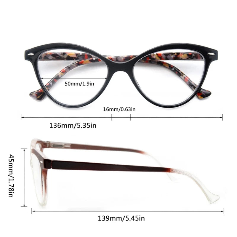 Lady Cat Eye Reading Glasses Women Spring Hinge Lightweight Presbyopia Readers Eyeglasses with Diopter +0.5 to +4.0