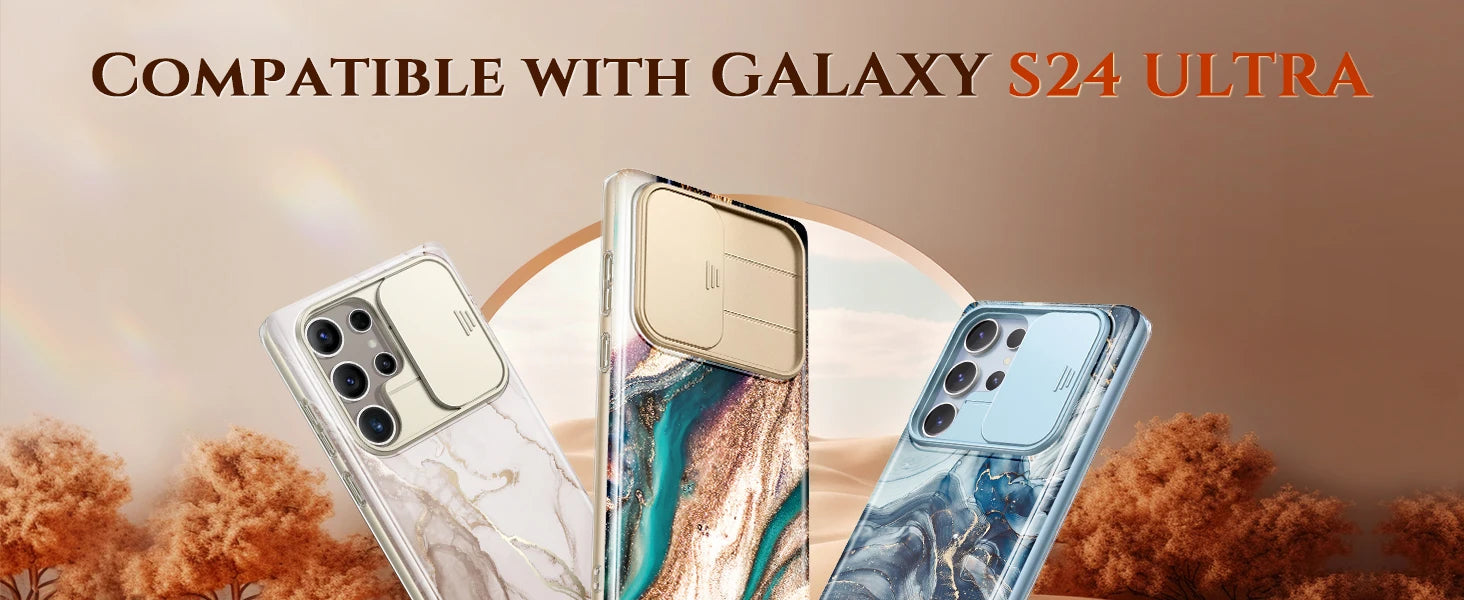 Marble Pattern Design for Samsung Galaxy S24 Ultra Case Built-in Screen Protector Shockproof Slim Fashion Women's Phone Case