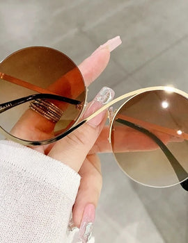 Round Sunglasses Women Rimless Blue Light Blocking Fashion Glasses