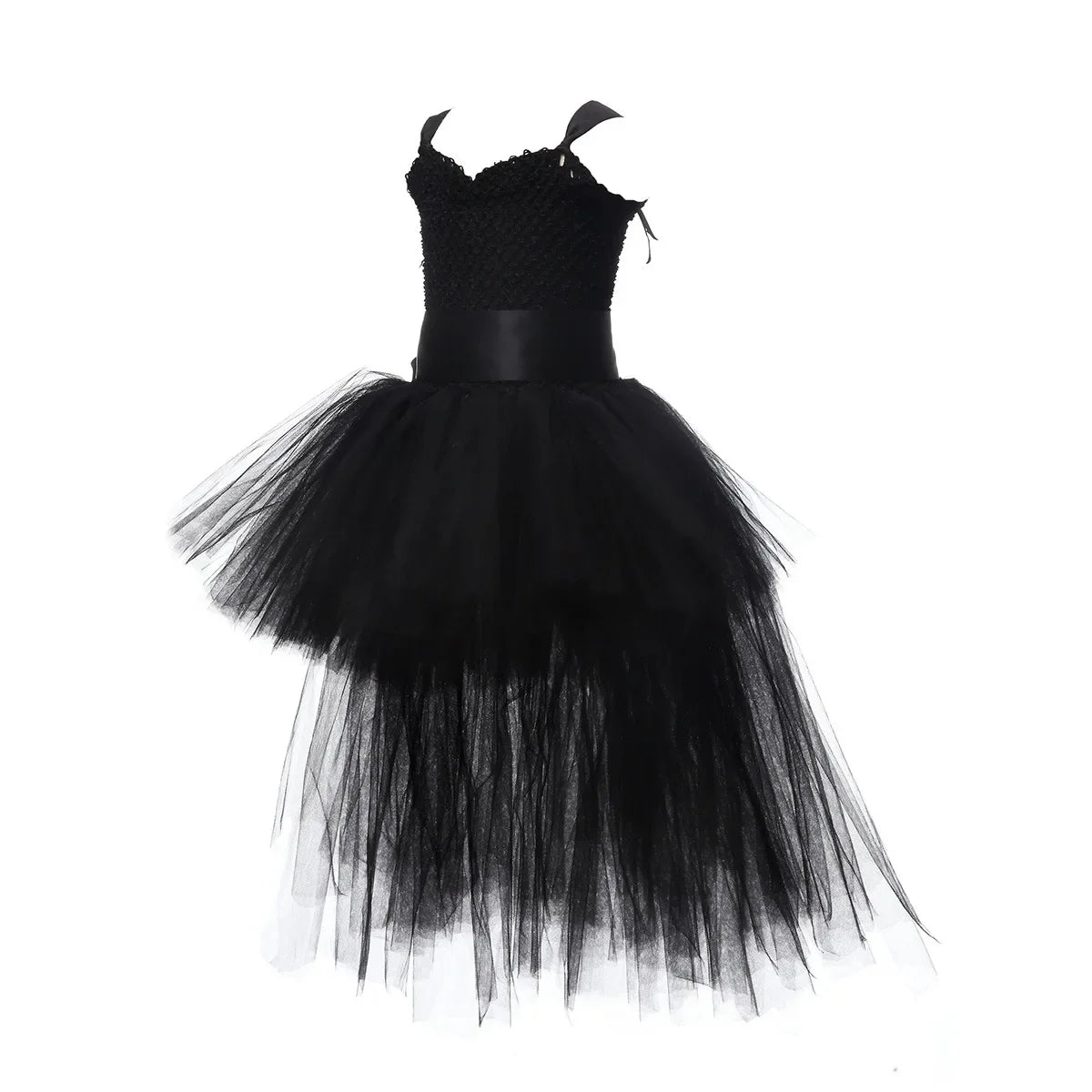 Kids Girls Black Devil Unicorn Tutu Dress V-Neck Train Fallen Dark White Angel Fancy Party Dress Carnival Halloween Costume