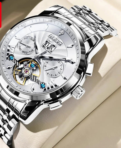 Flywheel Automatic Watch Calendar Display Waterproof Stainless steel High Quality Mechanical Men's Wristwatch