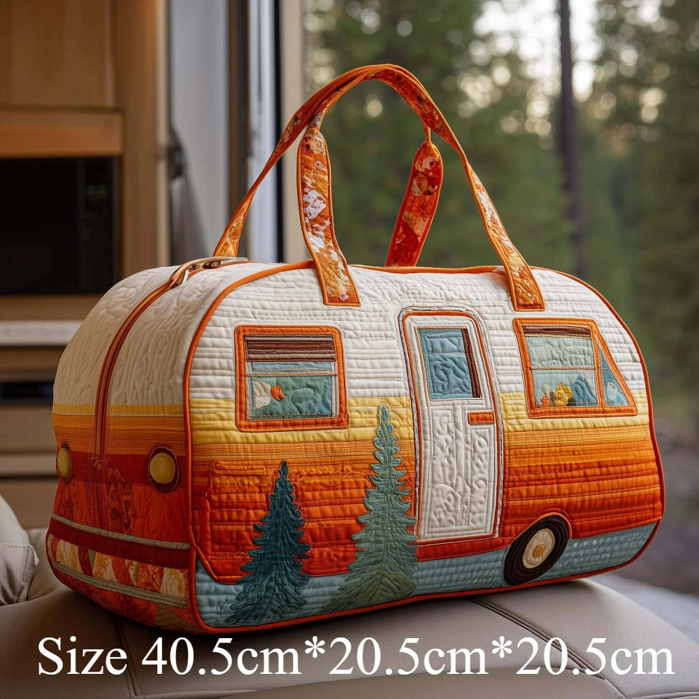 Handmade Quilted Travel Bag Vintage Artistic Camper Nature Duffle Bag Boho Weekender Tote for Men Women Camping Hiking Road Trip
