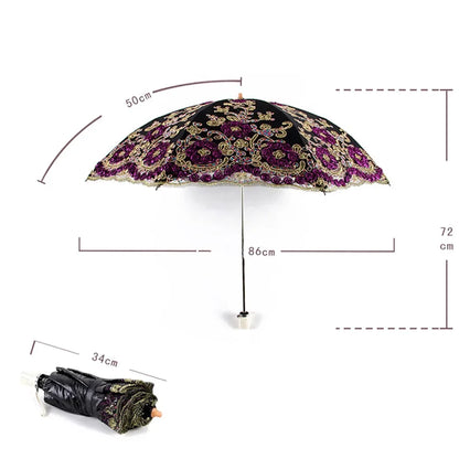 Luxury Flower Umbrella Rain Women Dual Folding Double Layer Lace Up Parasol Luxury Umbrellas