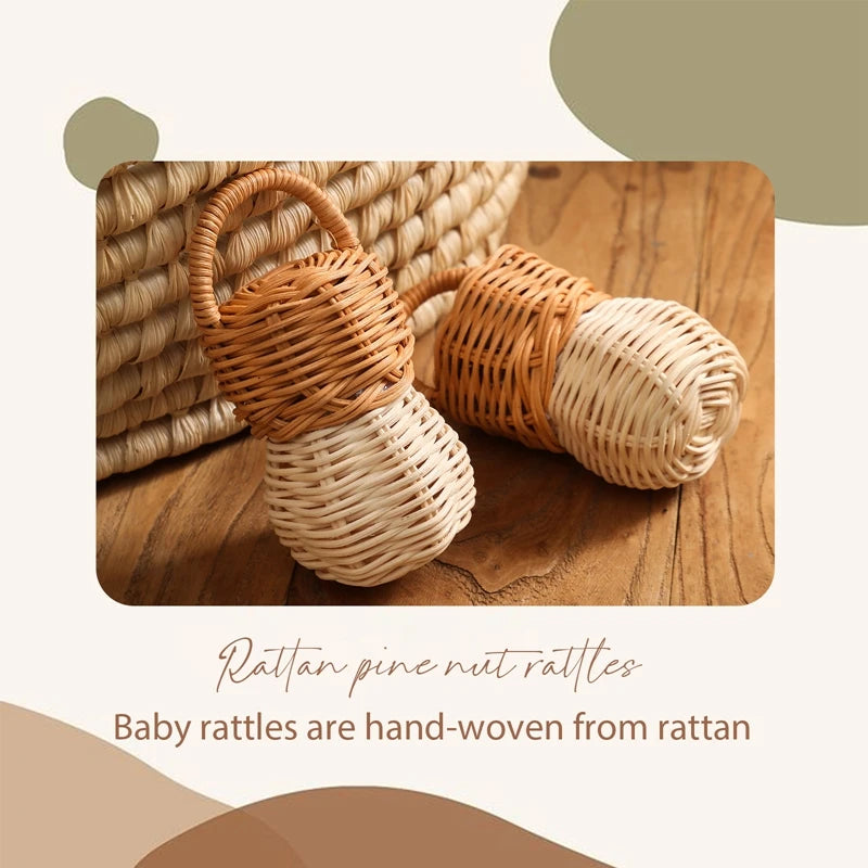 Baby Toys  Rattan Pine Bell  Wooden Rattan Toys  Wooden Baby Rattle  Rattan Toy  Bell rattle Toy Baby pro  Baby Comfort Products