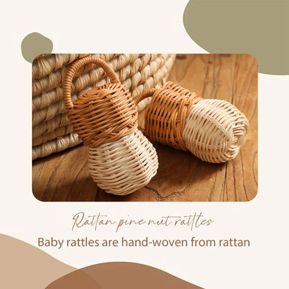 Baby Toys  Rattan Pine Bell  Wooden Rattan Toys  Wooden Baby Rattle  Rattan Toy  Bell rattle Toy Baby pro  Baby Comfort Products