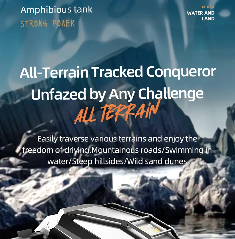Rc Cars Tank Waterproof Amphibious Water Land All Terrain Tracked Tank Remote Control Crawler Vehicle Outdoor Cars Toy for Boys