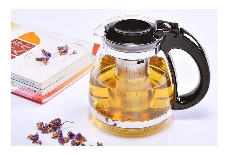 Heat Resistant Glass Teapot with Stainless Steel Strainer Large Capacity Tea Kettle 1.5L