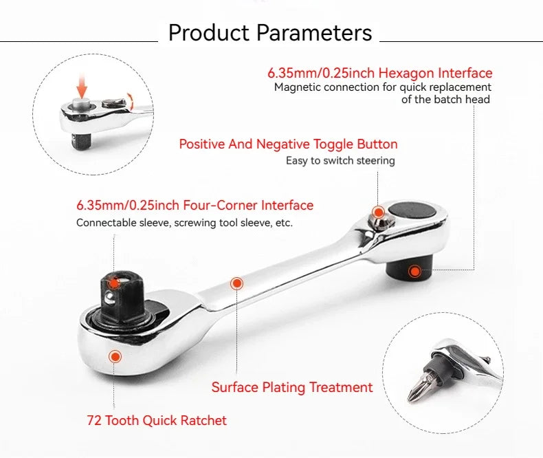 Socket ratchet wrench + screwdriver bit ratchet wrench 2-in-1, small size, suitable for narrow working environment hand tools