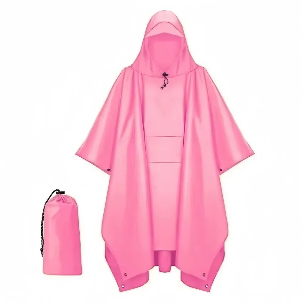 Three in One Waterproof Rain Poncho with Hood and Sleeves for Hiking