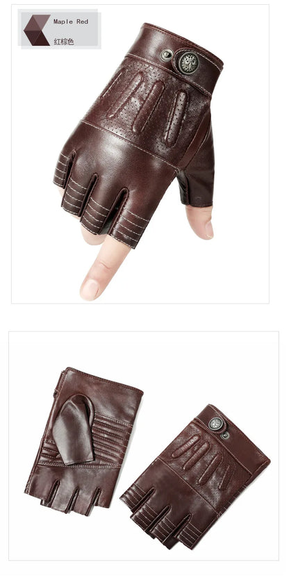 Sheepskin Half Finger Gloves For Fitness Driving High Quality Genuine Leather Gloves Fingerless Brown Driver Sports