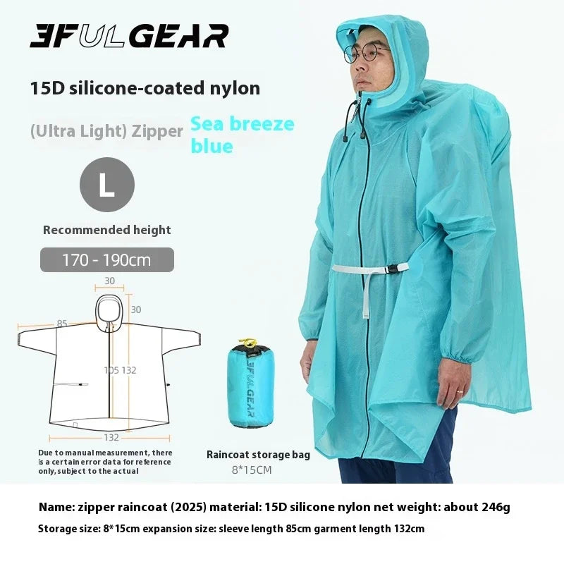 Ultralight Waterproof Zipper Raincoat for Hiking Camping and Travel