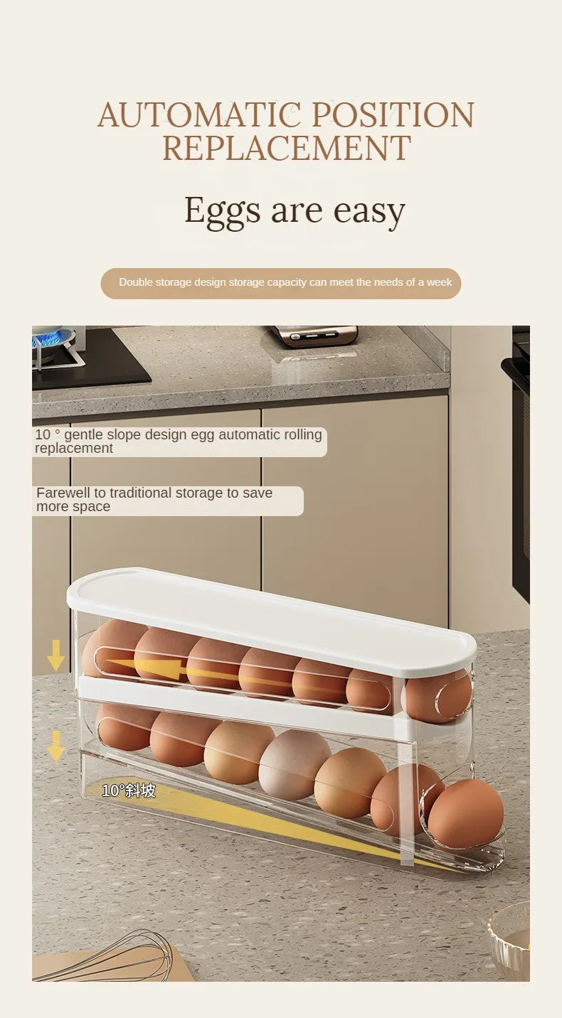 Bilayer Ladder-Style Egg Storage Box – Automatic Rolling Refrigerator Egg Holder & Organizer Rack