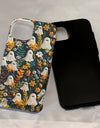 Cute Cartoon Embroidery Effect Ghost Flower Phone Case For iPhone 16 15 Pro Max Plus Double-deck Cover Protection Funda