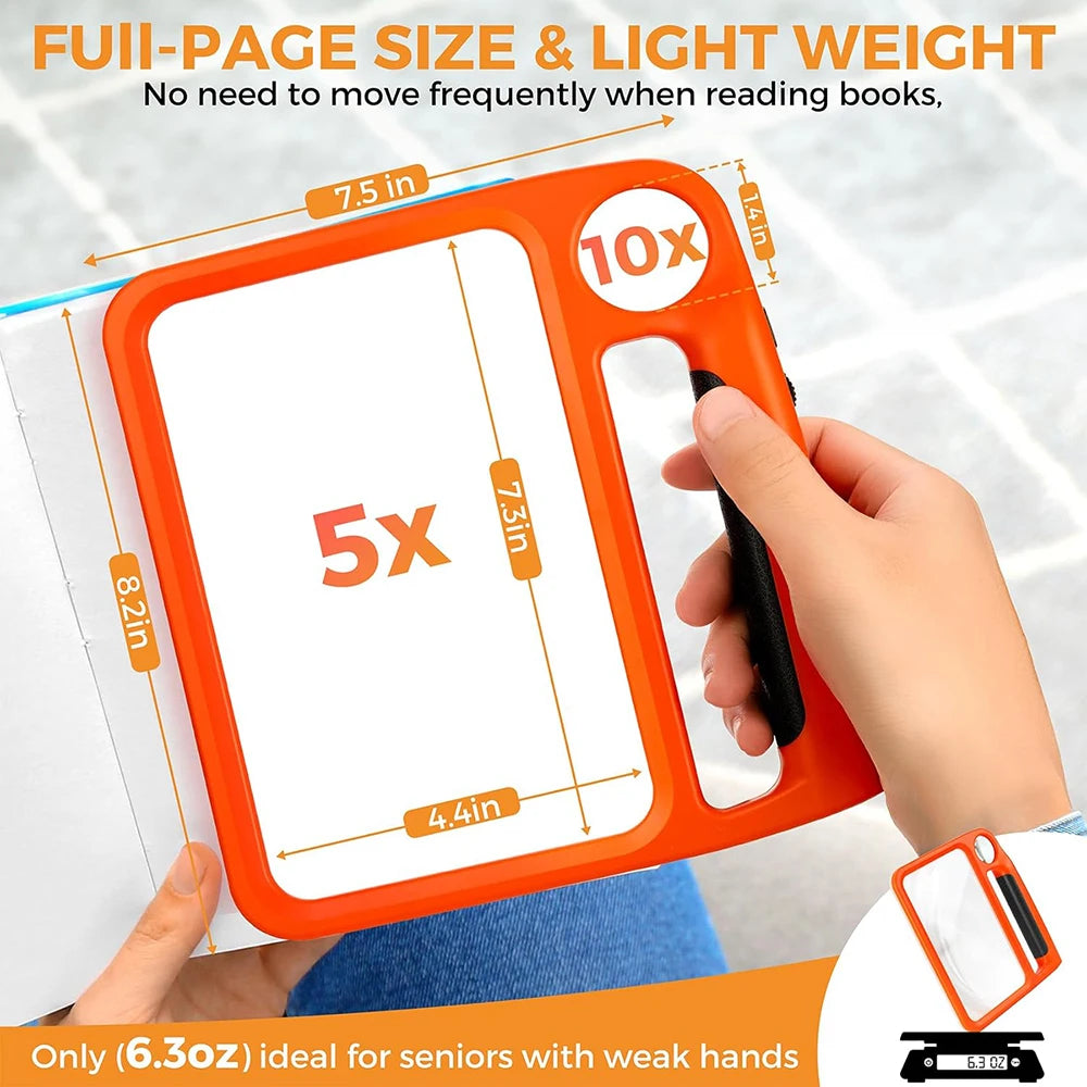 5X 10X Rechargeable Full Page Magnifier with 3 Light Modes