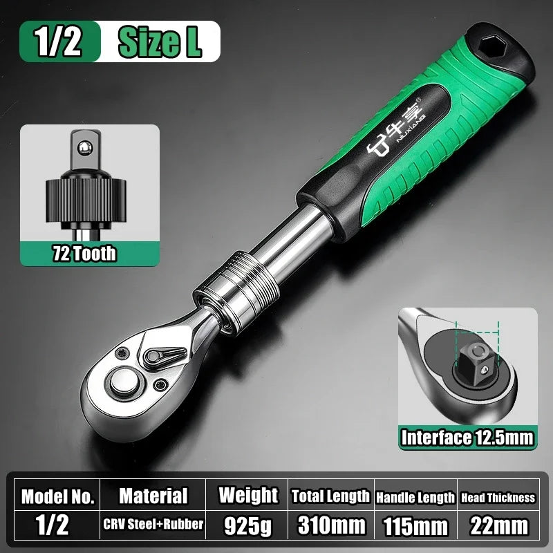 Telescopic Socket Ratchet Wrench for Automotive Repair Adjustable Head Ratchet Set 72 Tooth Quick Release Wrench Manual Tool