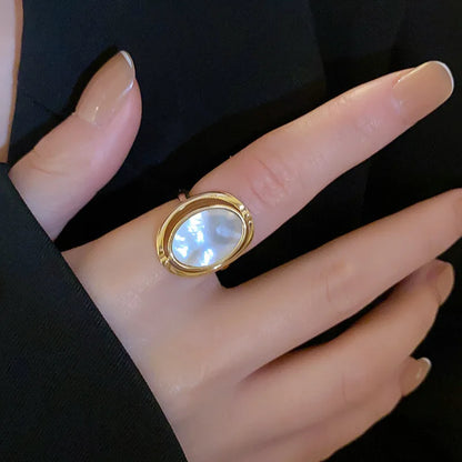 Elegant Real Natural White&Abalone Shell Rings for Women Special Design Double Sided Rotating Ring